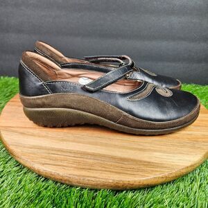 Naot Matai Shoes Womens 8 Black Brown Leather Mary Jane Hook & Loop Swirl Comfy